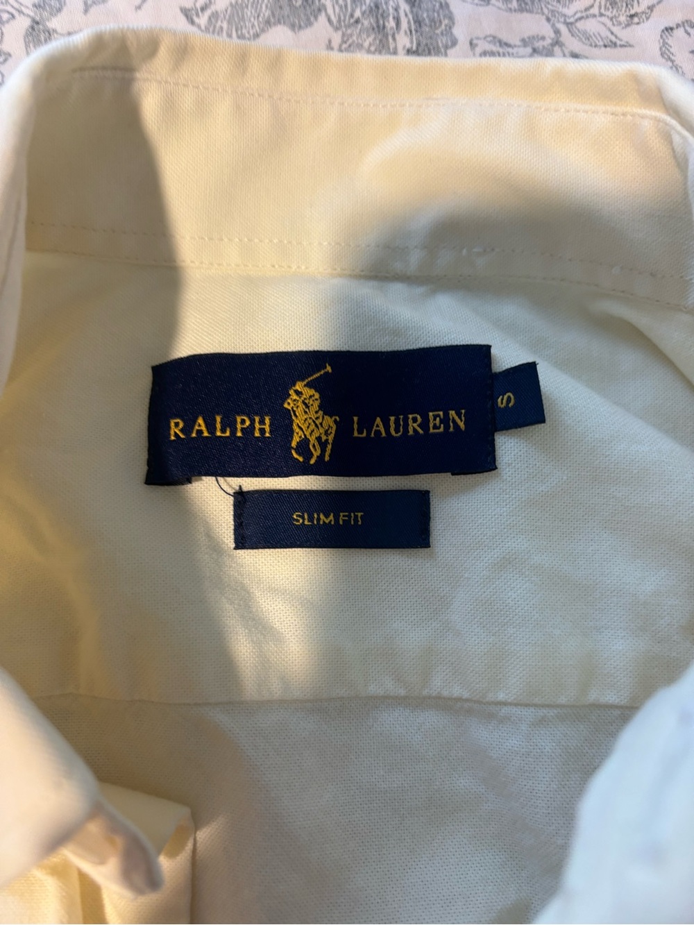 Ralph Lauren Slim Fit Cream Men’s Dress Shirt with Navy Label